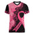 Polynesian Women V Neck T Shirt Plumeria Breast Cancer Awareness Survivor Ribbon Pink - Wonder Print Shop