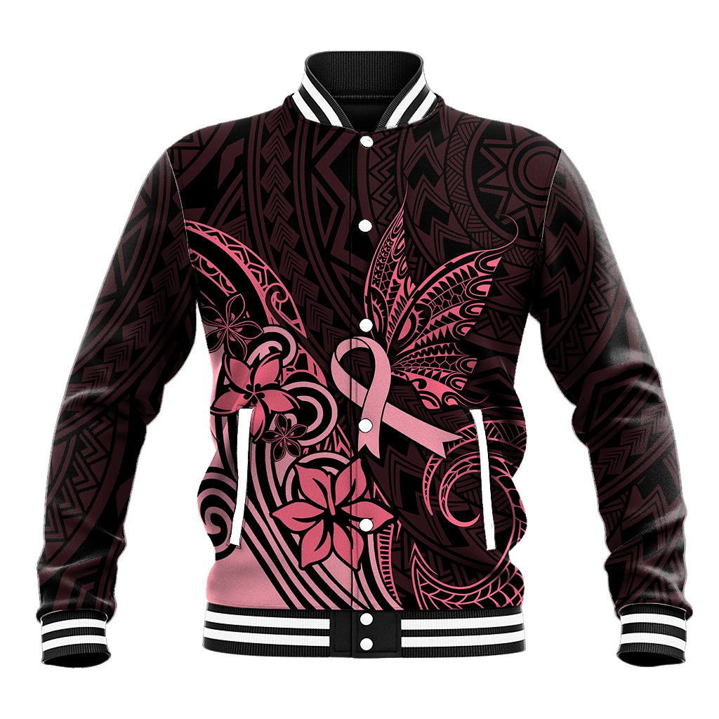 Polynesian Baseball Jacket Breast Cancer RIbbon Butterfly Mix Plumeria Curves Pink LT7 - Wonder Print Shop