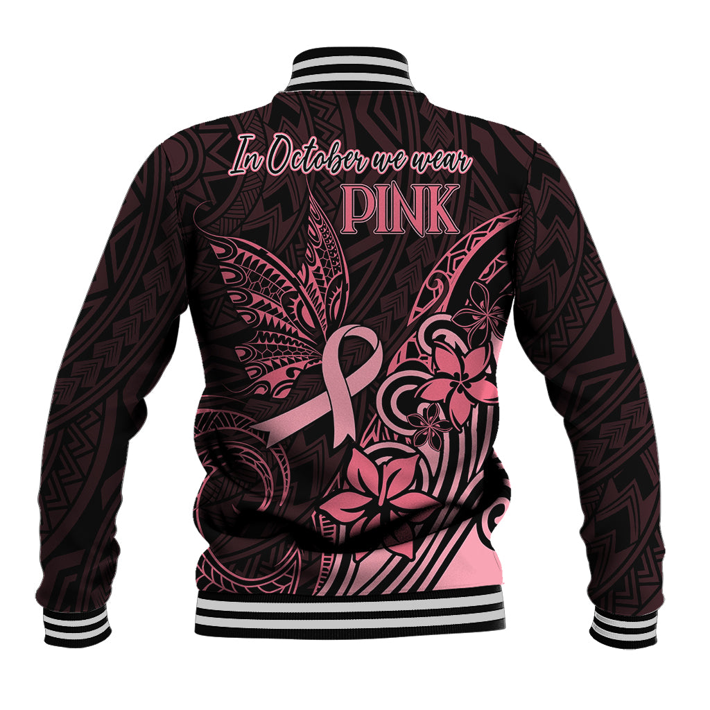 Polynesian Baseball Jacket Breast Cancer RIbbon Butterfly Mix Plumeria Curves Pink LT7 - Wonder Print Shop