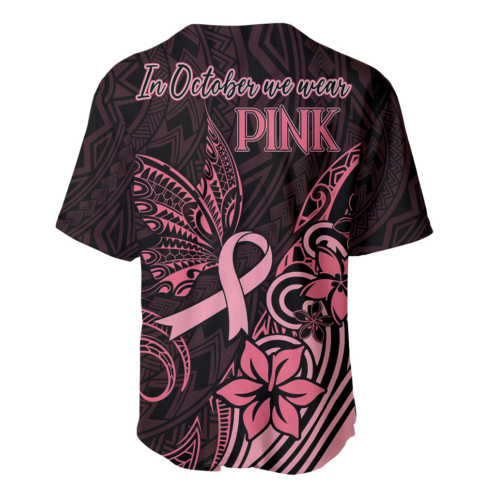 Polynesian Baseball Jersey Breast Cancer RIbbon Butterfly Mix Plumeria Curves Pink LT7 - Wonder Print Shop
