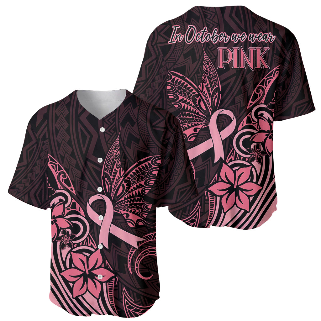 Polynesian Baseball Jersey Breast Cancer RIbbon Butterfly Mix Plumeria Curves Pink LT7 - Wonder Print Shop
