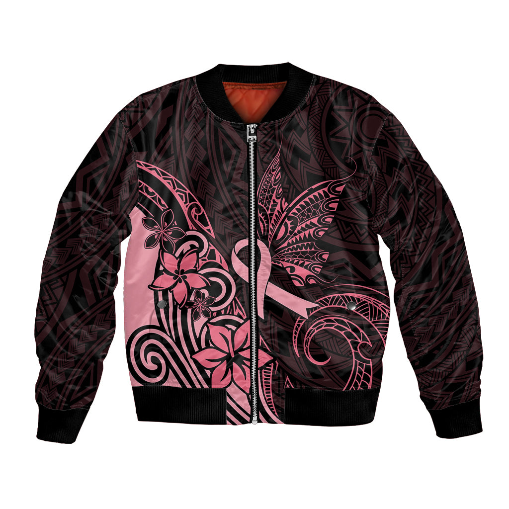 Polynesian Bomber Jacket Breast Cancer RIbbon Butterfly Mix Plumeria Curves Pink LT7 - Wonder Print Shop