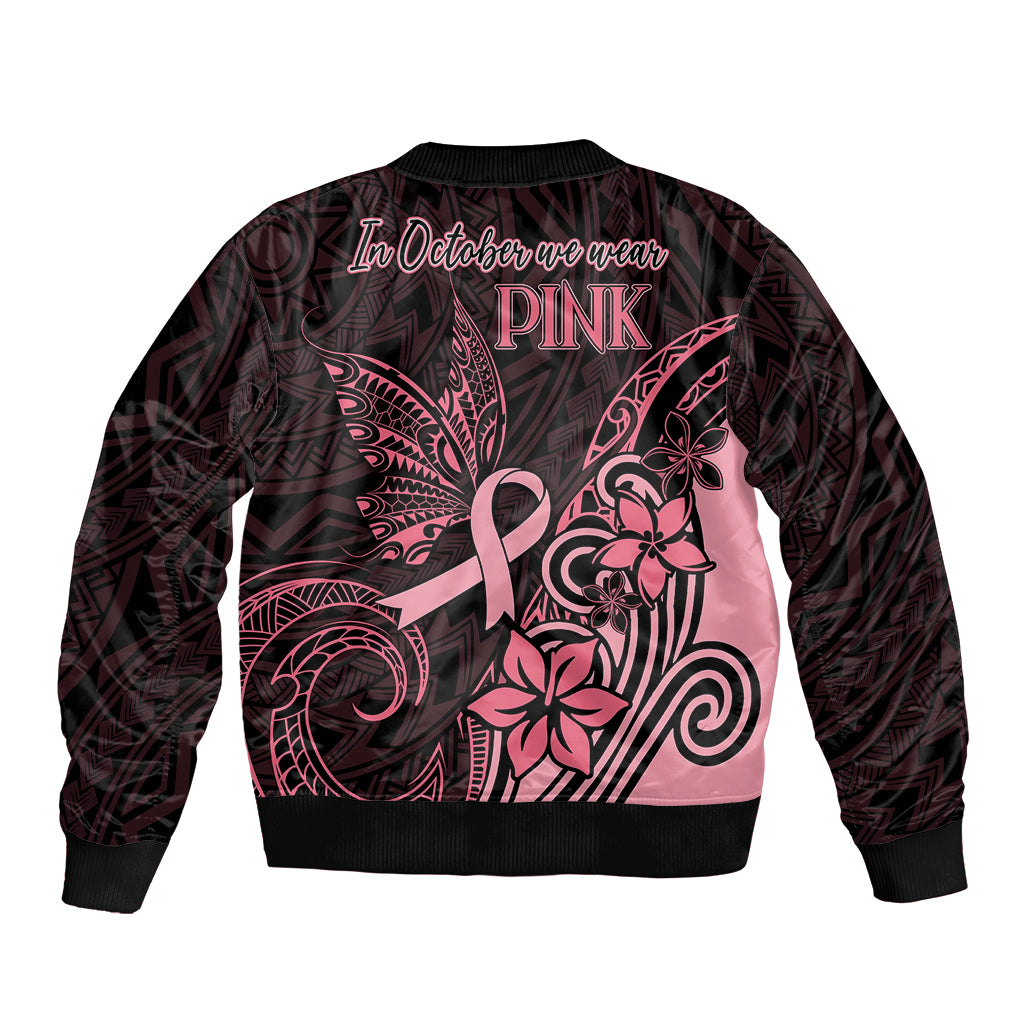 Polynesian Bomber Jacket Breast Cancer RIbbon Butterfly Mix Plumeria Curves Pink LT7 - Wonder Print Shop