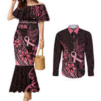 polynesian-couples-matching-mermaid-dress-and-long-sleeve-button-shirts-breast-cancer-ribbon-butterfly-mix-plumeria-curves-pink
