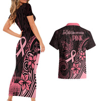 Polynesian Couples Matching Short Sleeve Bodycon Dress and Hawaiian Shirt Breast Cancer RIbbon Butterfly Mix Plumeria Curves Pink LT7 - Wonder Print Shop