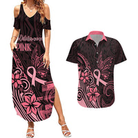 Polynesian Couples Matching Summer Maxi Dress and Hawaiian Shirt Breast Cancer RIbbon Butterfly Mix Plumeria Curves Pink LT7 - Wonder Print Shop