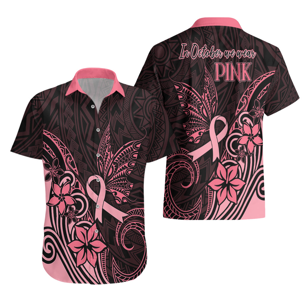 Polynesian Hawaiian Shirt Breast Cancer RIbbon Butterfly Mix Plumeria Curves Pink - Wonder Print Shop