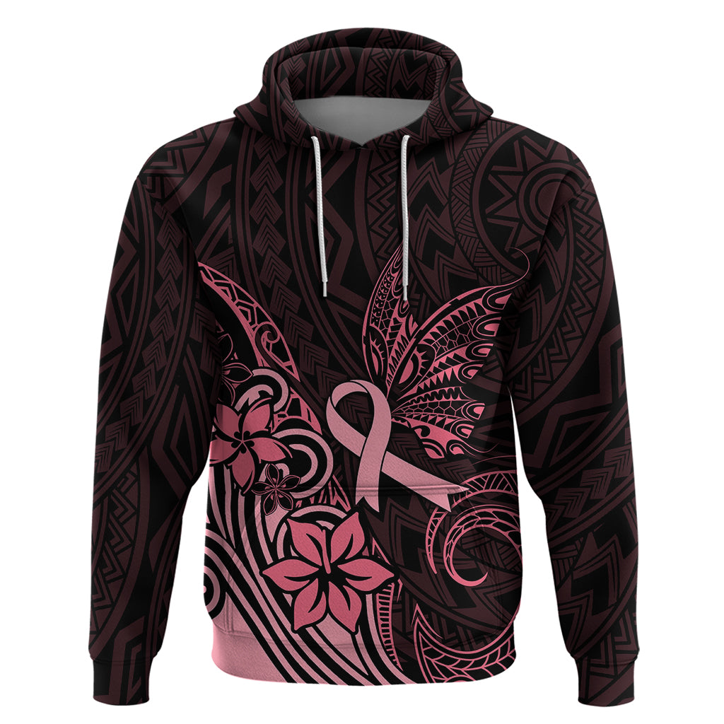 Polynesian Hoodie Breast Cancer RIbbon Butterfly Mix Plumeria Curves Pink - Wonder Print Shop