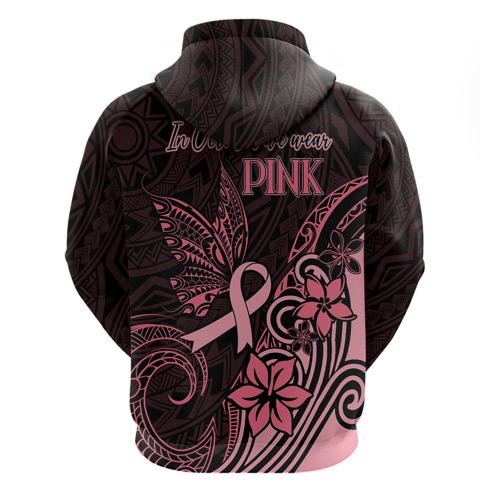 Polynesian Hoodie Breast Cancer RIbbon Butterfly Mix Plumeria Curves Pink - Wonder Print Shop