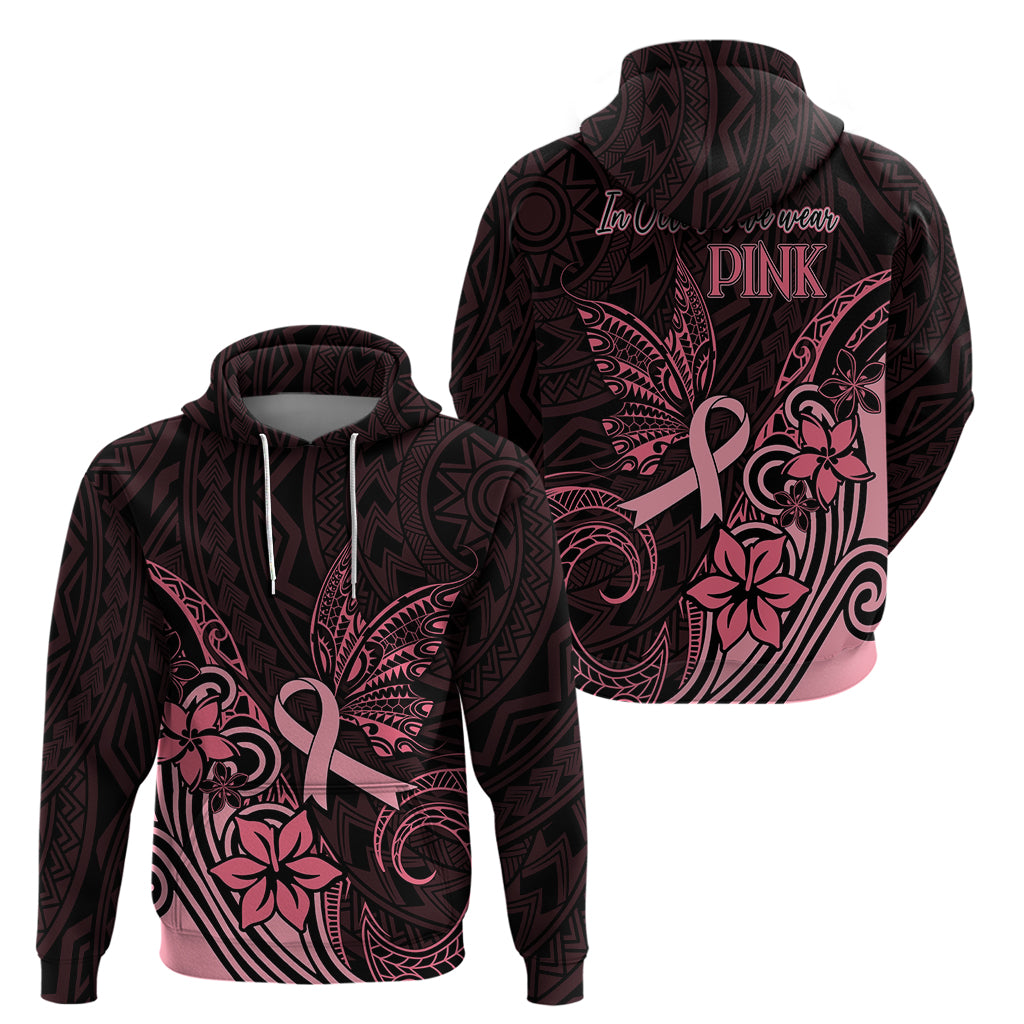 Polynesian Hoodie Breast Cancer RIbbon Butterfly Mix Plumeria Curves Pink - Wonder Print Shop
