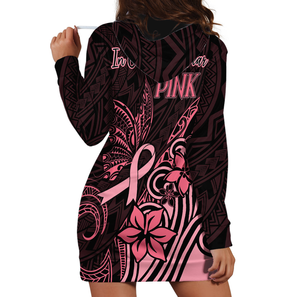 Polynesian Hoodie Dress Breast Cancer RIbbon Butterfly Mix Plumeria Curves Pink - Wonder Print Shop