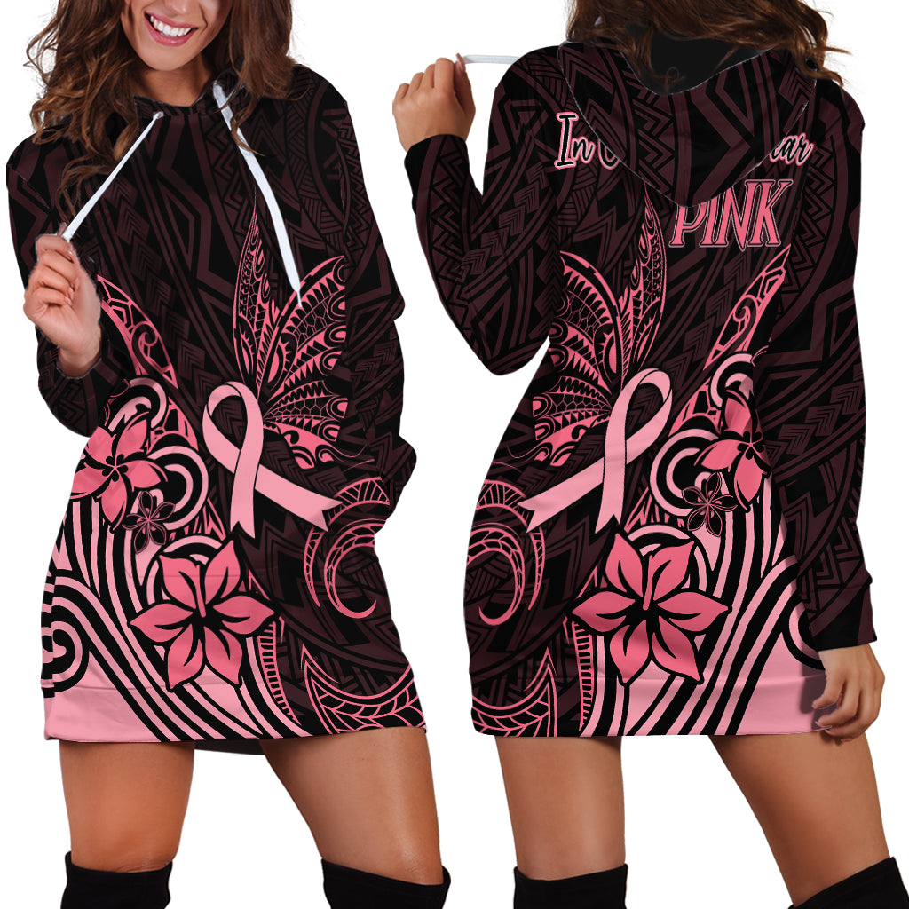 Polynesian Hoodie Dress Breast Cancer RIbbon Butterfly Mix Plumeria Curves Pink - Wonder Print Shop