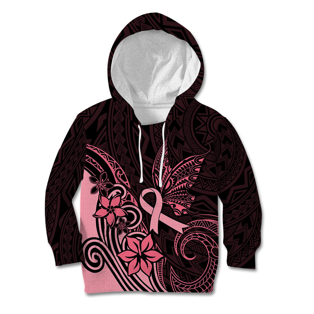 Polynesian Kid Hoodie Breast Cancer RIbbon Butterfly Mix Plumeria Curves Pink - Wonder Print Shop