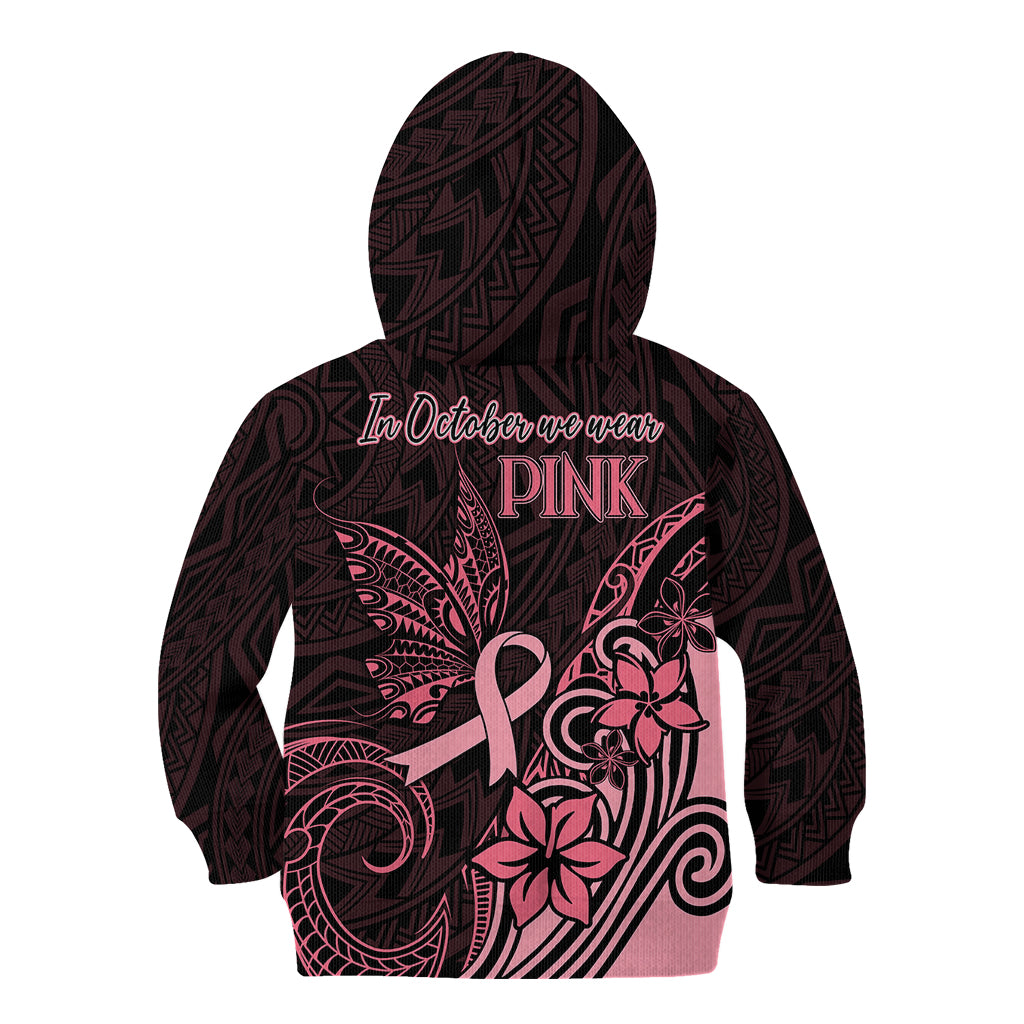 Polynesian Kid Hoodie Breast Cancer RIbbon Butterfly Mix Plumeria Curves Pink - Wonder Print Shop