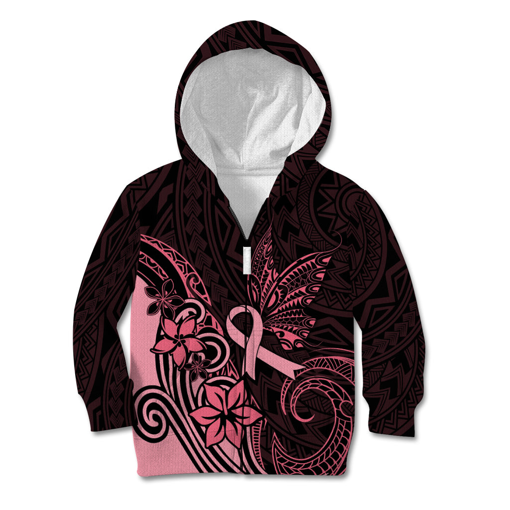 Polynesian Kid Hoodie Breast Cancer RIbbon Butterfly Mix Plumeria Curves Pink - Wonder Print Shop