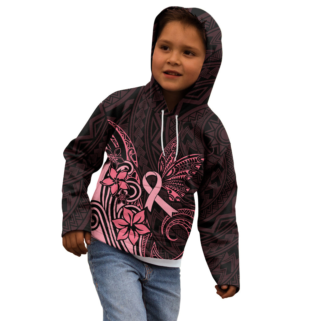 Polynesian Kid Hoodie Breast Cancer RIbbon Butterfly Mix Plumeria Curves Pink - Wonder Print Shop