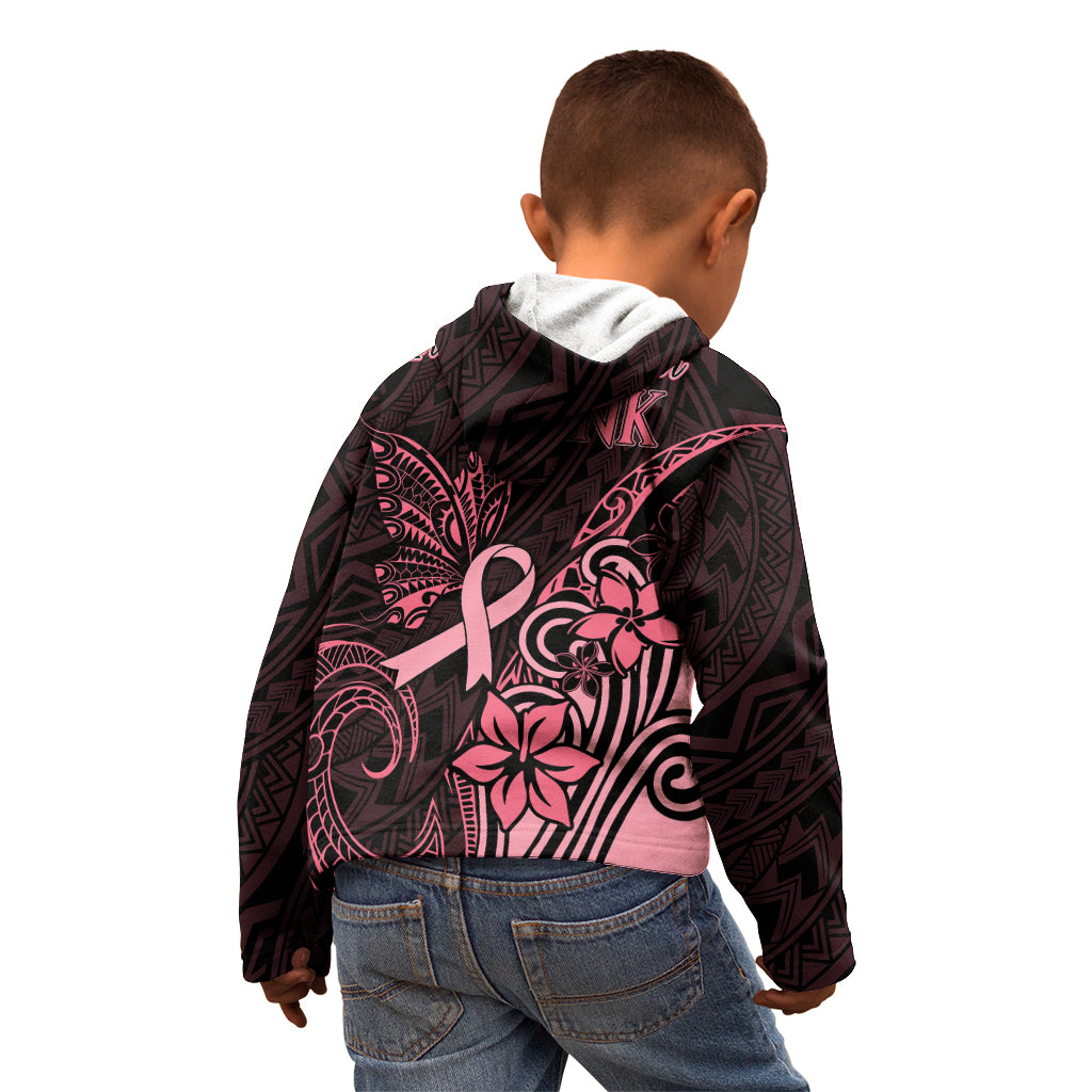 Polynesian Kid Hoodie Breast Cancer RIbbon Butterfly Mix Plumeria Curves Pink - Wonder Print Shop