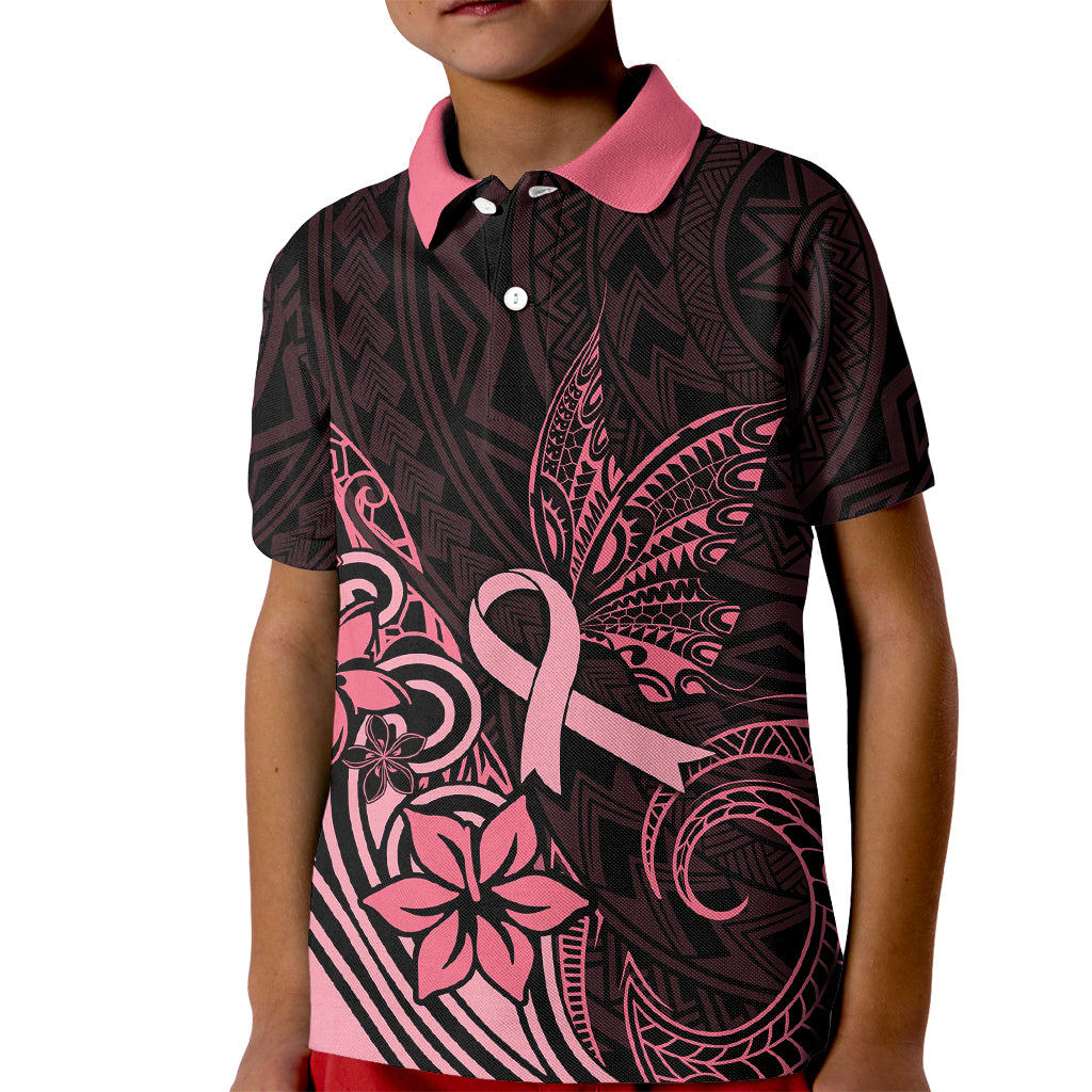 Polynesian Kid Polo Shirt Breast Cancer RIbbon Butterfly Mix Plumeria Curves Pink - Wonder Print Shop