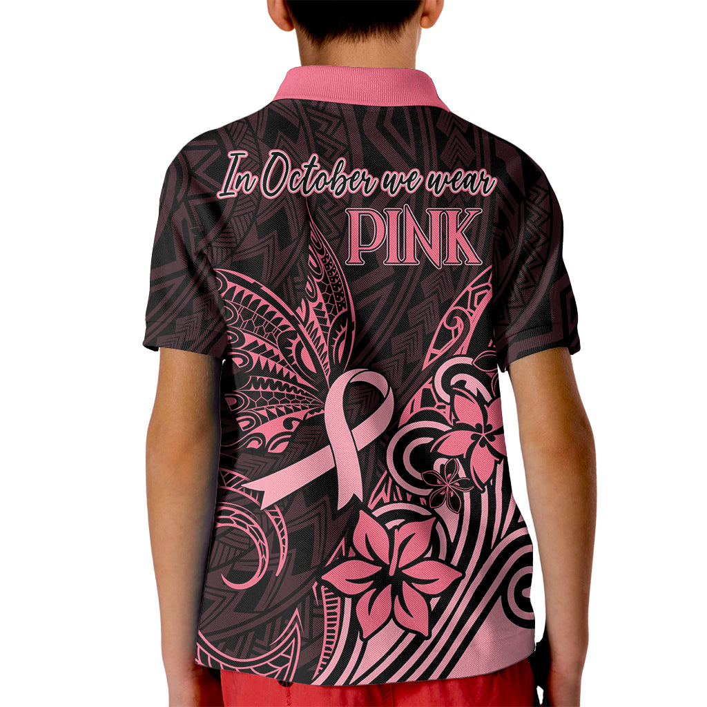 Polynesian Kid Polo Shirt Breast Cancer RIbbon Butterfly Mix Plumeria Curves Pink - Wonder Print Shop