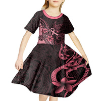Polynesian Kid Short Sleeve Dress Breast Cancer RIbbon Butterfly Mix Plumeria Curves Pink - Wonder Print Shop