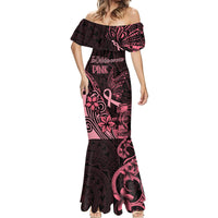 Polynesian Mermaid Dress Breast Cancer RIbbon Butterfly Mix Plumeria Curves Pink - Wonder Print Shop