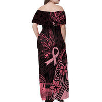 Polynesian Off Shoulder Maxi Dress Breast Cancer RIbbon Butterfly Mix Plumeria Curves Pink - Wonder Print Shop