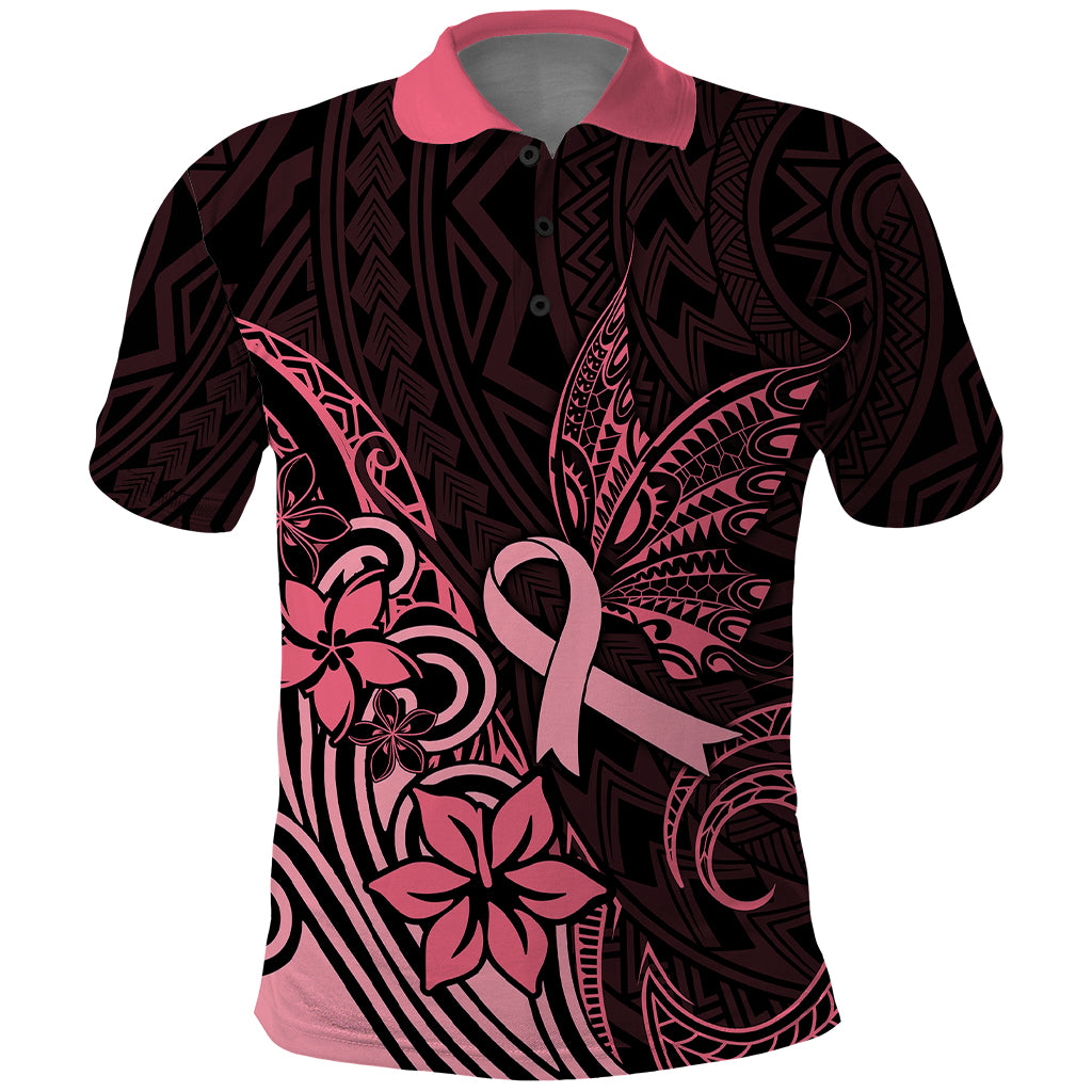 Polynesian Polo Shirt Breast Cancer RIbbon Butterfly Mix Plumeria Curves Pink - Wonder Print Shop