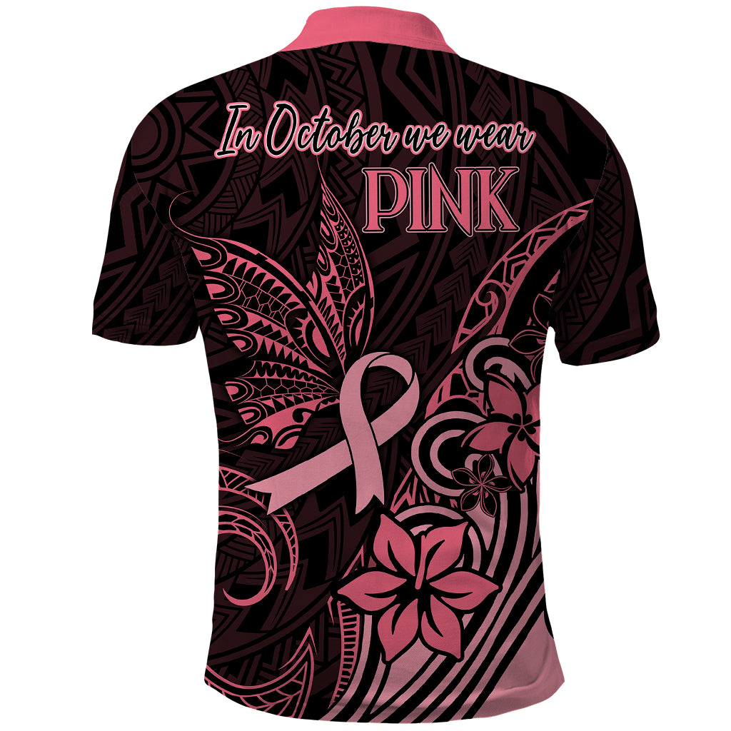 Polynesian Polo Shirt Breast Cancer RIbbon Butterfly Mix Plumeria Curves Pink - Wonder Print Shop