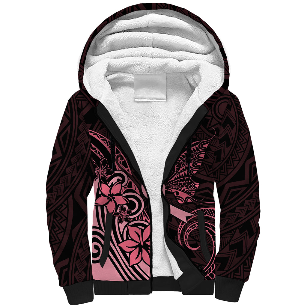 Polynesian Sherpa Hoodie Breast Cancer RIbbon Butterfly Mix Plumeria Curves Pink - Wonder Print Shop