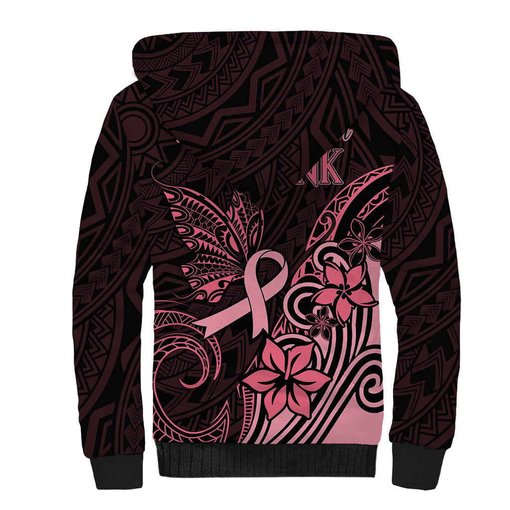 Polynesian Sherpa Hoodie Breast Cancer RIbbon Butterfly Mix Plumeria Curves Pink - Wonder Print Shop