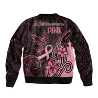 Polynesian Sleeve Zip Bomber Jacket Breast Cancer RIbbon Butterfly Mix Plumeria Curves Pink - Wonder Print Shop