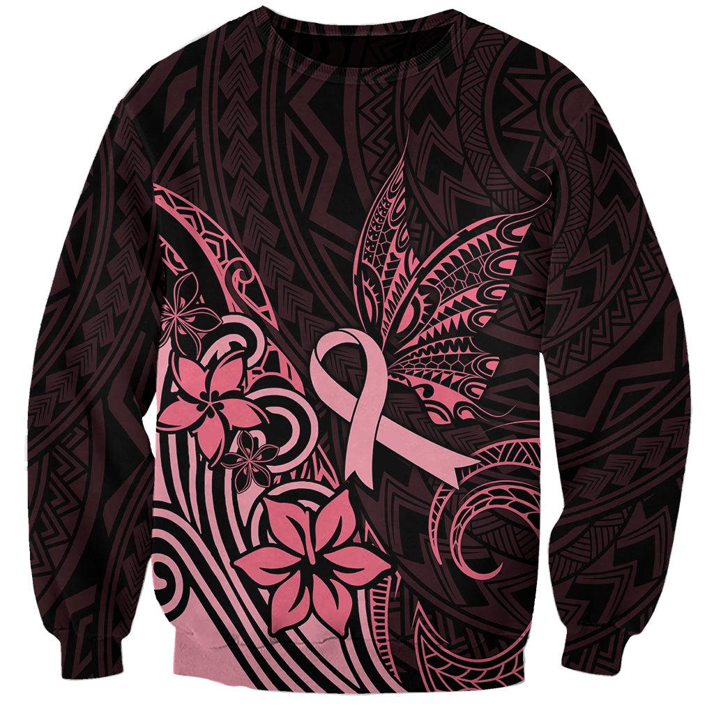 Polynesian Sweatshirt Breast Cancer RIbbon Butterfly Mix Plumeria Curves Pink - Wonder Print Shop