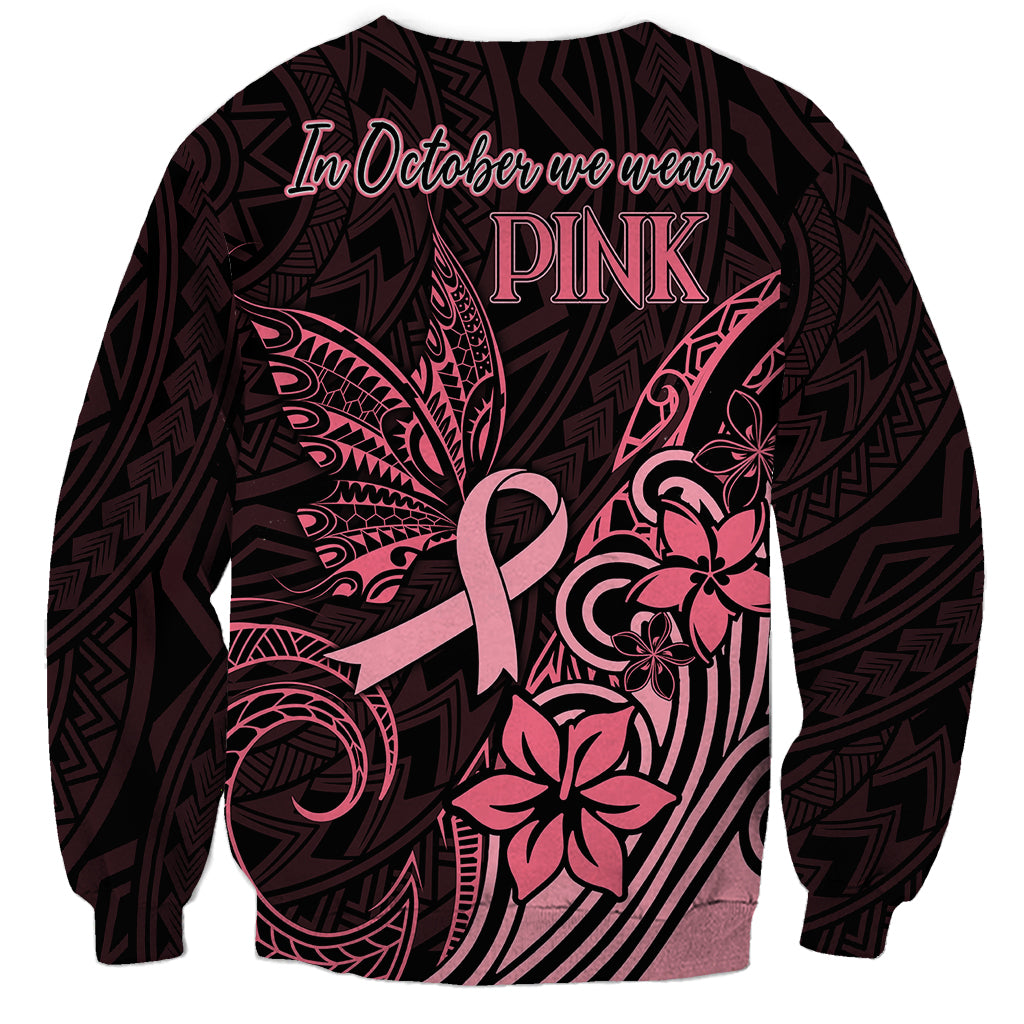Polynesian Sweatshirt Breast Cancer RIbbon Butterfly Mix Plumeria Curves Pink - Wonder Print Shop