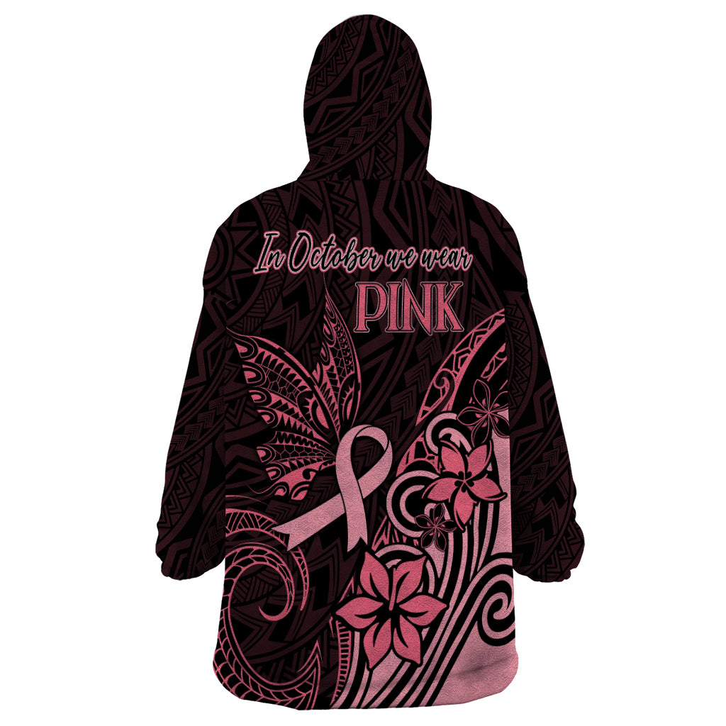 Polynesian Wearable Blanket Hoodie Breast Cancer RIbbon Butterfly Mix Plumeria Curves Pink - Wonder Print Shop