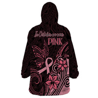 Polynesian Wearable Blanket Hoodie Breast Cancer RIbbon Butterfly Mix Plumeria Curves Pink - Wonder Print Shop