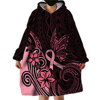 Polynesian Wearable Blanket Hoodie Breast Cancer RIbbon Butterfly Mix Plumeria Curves Pink - Wonder Print Shop