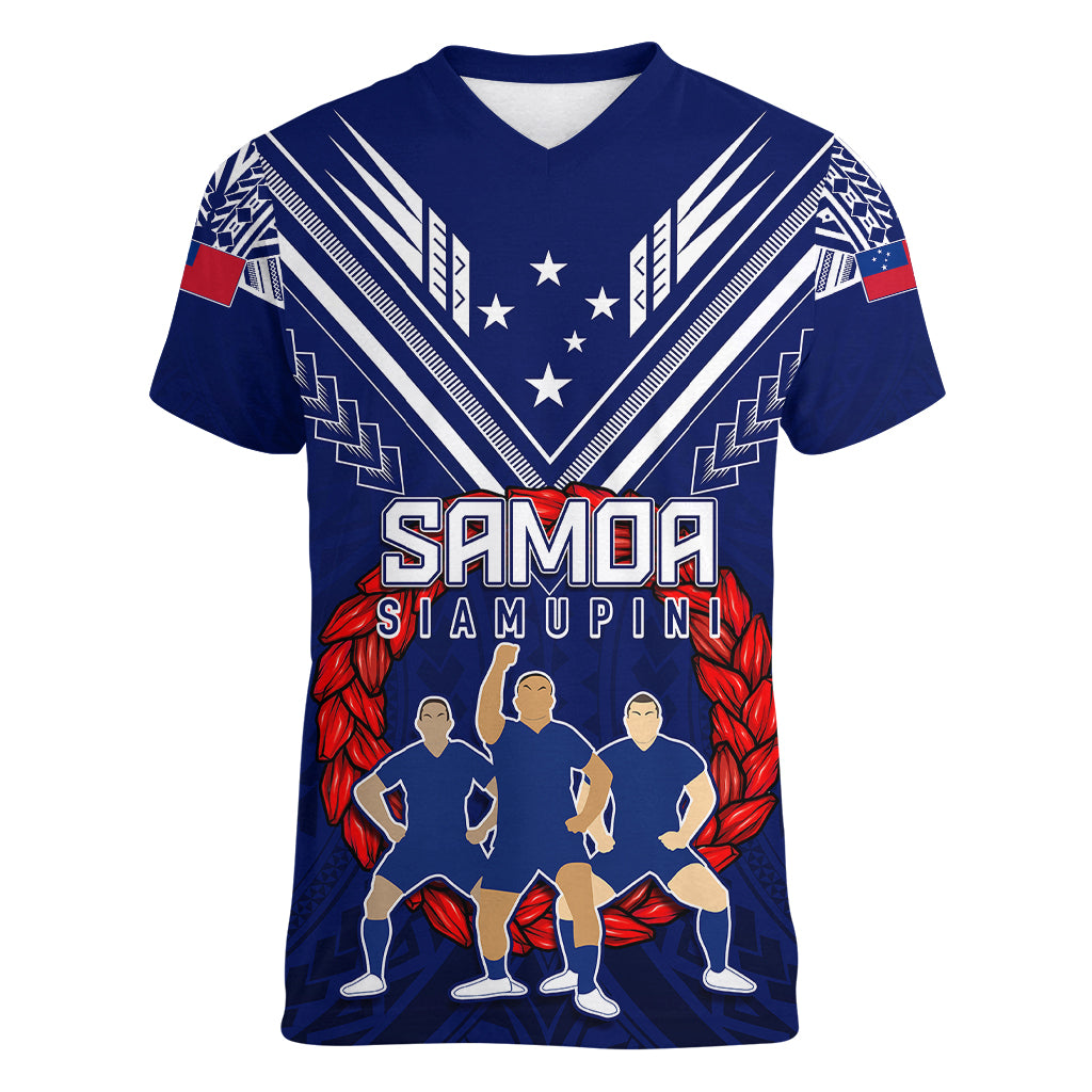 Personalised Samoa Rugby Women V Neck T Shirt World Cup 2023 Siamupini Siva Tau - Wonder Print Shop