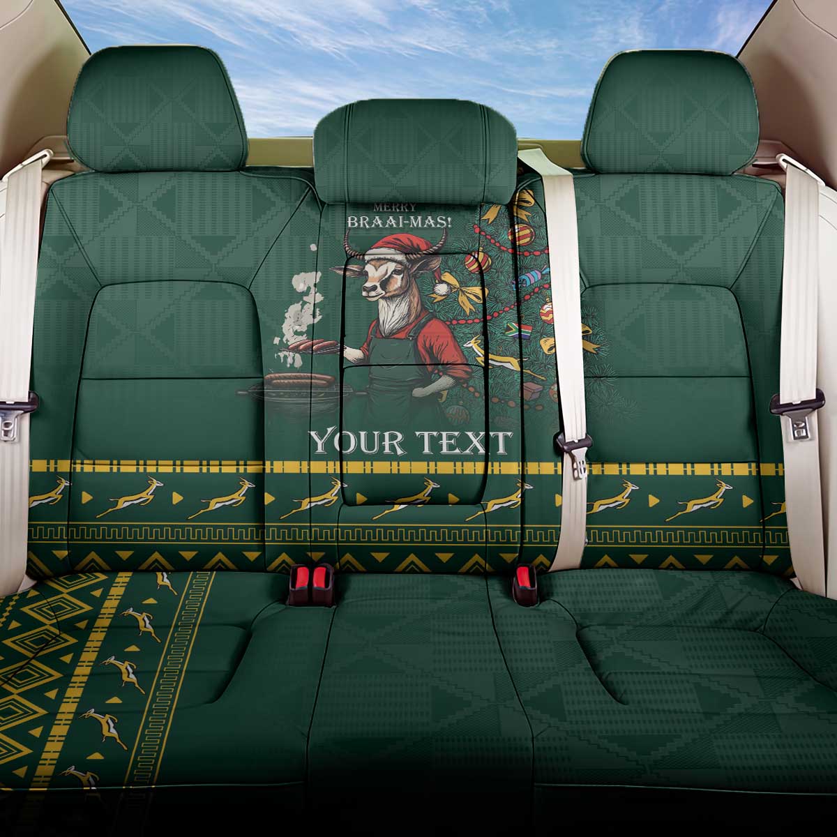 Personalised South Africa Christmas Back Car Seat Cover Bokke Merry Braai-mas LT7 - Wonder Print Shop