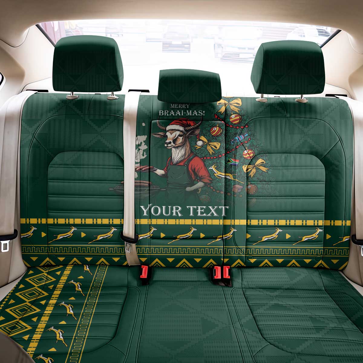 Personalised South Africa Christmas Back Car Seat Cover Bokke Merry Braai-mas LT7 - Wonder Print Shop