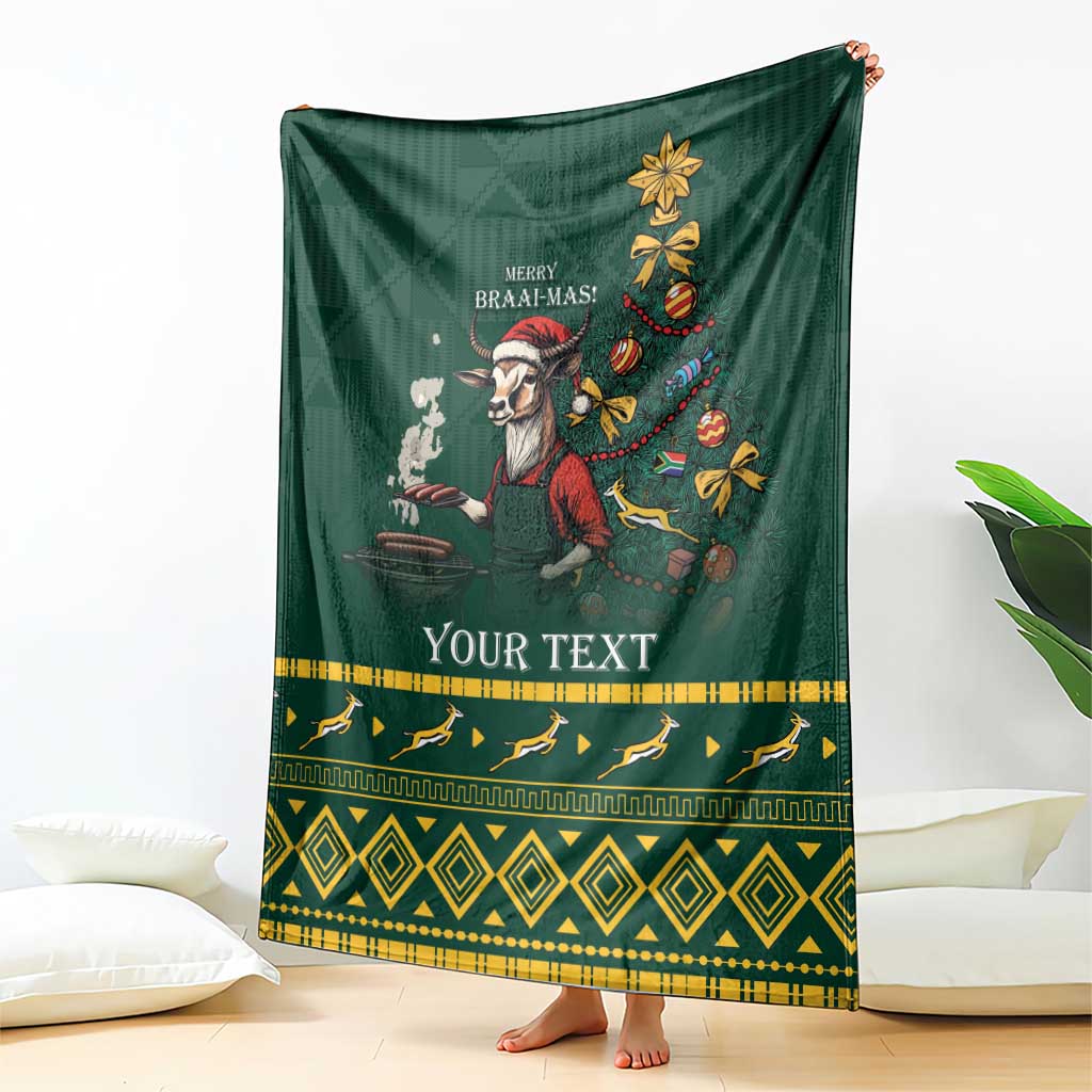 Personalised South Africa Christmas Blanket Bokke Merry Braai-mas