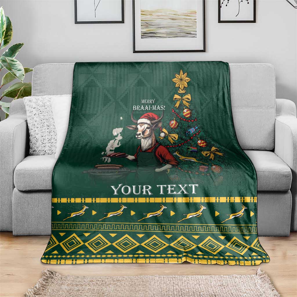Personalised South Africa Christmas Blanket Bokke Merry Braai-mas