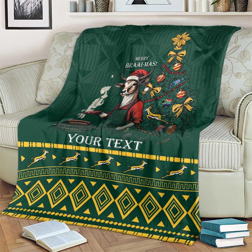Personalised South Africa Christmas Blanket Bokke Merry Braai-mas