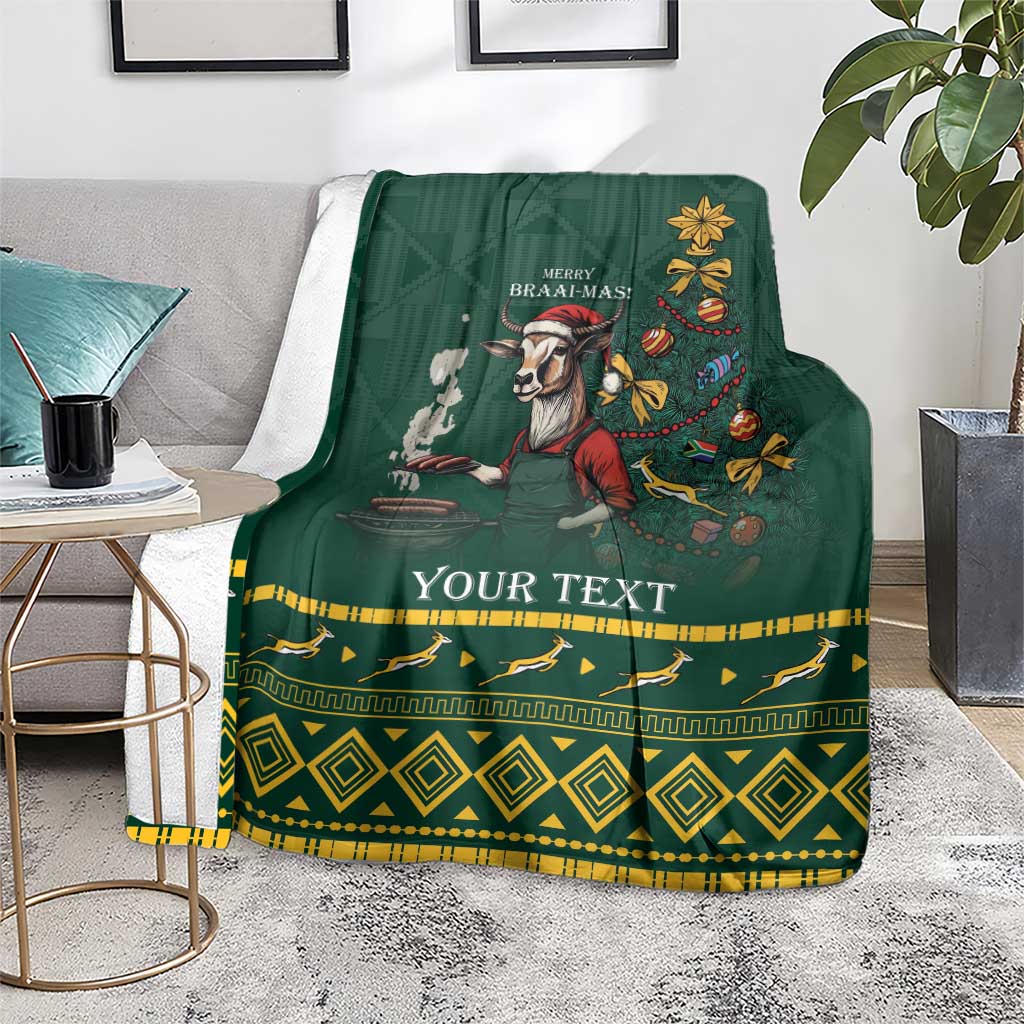 Personalised South Africa Christmas Blanket Bokke Merry Braai-mas