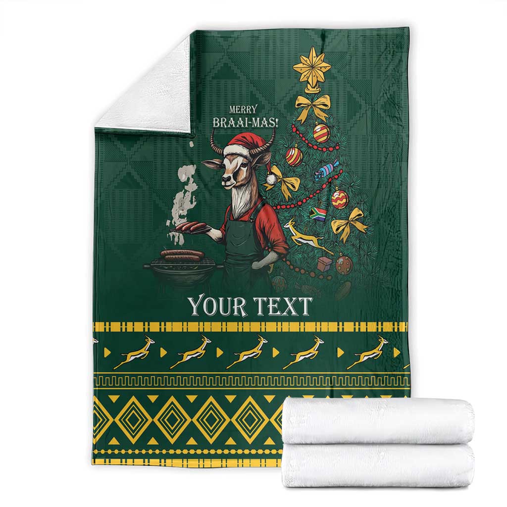 Personalised South Africa Christmas Blanket Bokke Merry Braai-mas