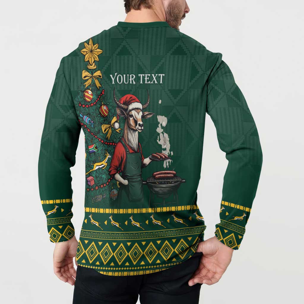 Personalised South Africa Christmas Button Sweatshirt Bokke Merry Braai-mas LT7 - Wonder Print Shop