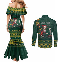 Personalised South Africa Christmas Couples Matching Mermaid Dress and Long Sleeve Button Shirt Bokke Merry Braai-mas