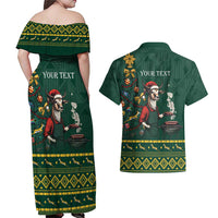 Personalised South Africa Christmas Couples Matching Off Shoulder Maxi Dress and Hawaiian Shirt Bokke Merry Braai-mas LT7 - Wonder Print Shop