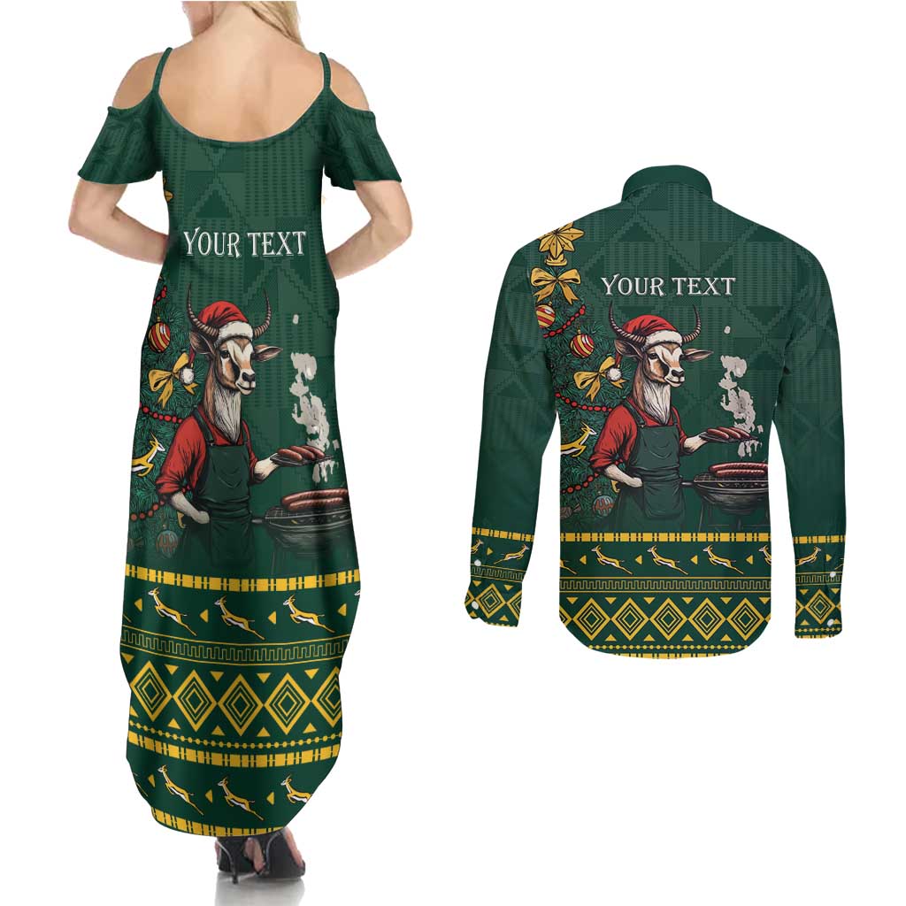 Personalised South Africa Christmas Couples Matching Summer Maxi Dress and Long Sleeve Button Shirt Bokke Merry Braai-mas LT7 - Wonder Print Shop