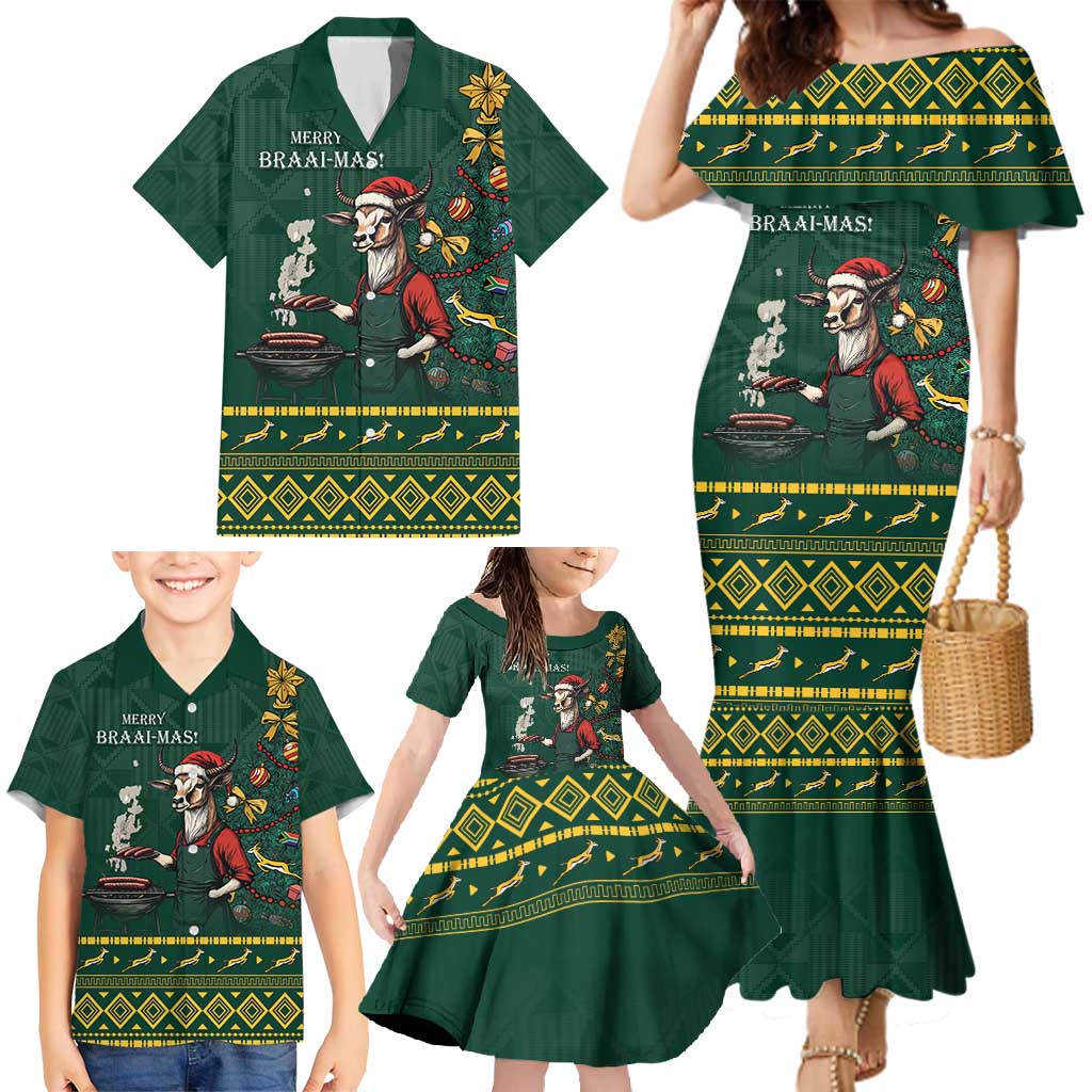 Personalised South Africa Christmas Family Matching Mermaid Dress and Hawaiian Shirt Bokke Merry Braai-mas LT7 - Wonder Print Shop