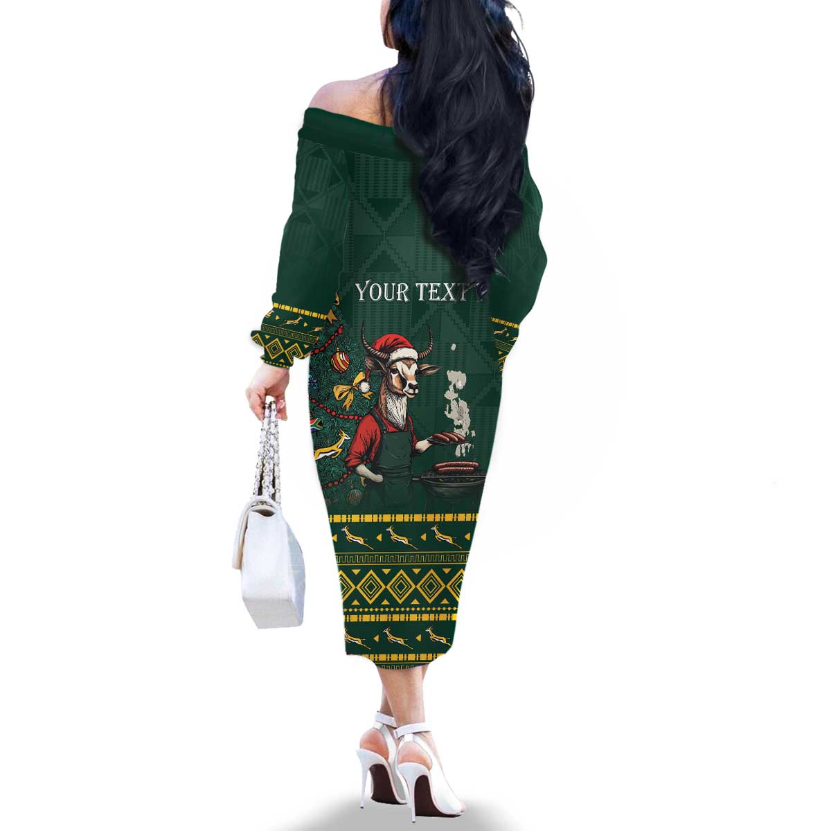 Personalised South Africa Christmas Family Matching Off The Shoulder Long Sleeve Dress and Hawaiian Shirt Bokke Merry Braai-mas - Wonder Print Shop